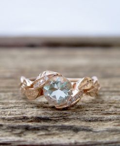Rose Gold Leaf Engagement Ring, Green Amethyst Vine Ring - Image 6