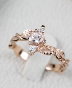 Morganite Leaf Ring, Leaves Morganite Engagement Ring - Image 6