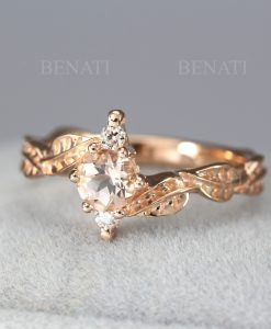 Morganite Leaf Ring, Leaves Morganite Engagement Ring - Image 7