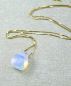 Opal Gold Necklace, Moonstone opal pear cut gold necklace - Image 5