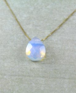 Opal Gold Necklace, Moonstone opal pear cut gold necklace - Image 6