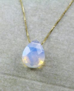 Opal Gold Necklace, Moonstone opal pear cut gold necklace - Image 7