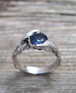 Sapphire engagement ring with leaves