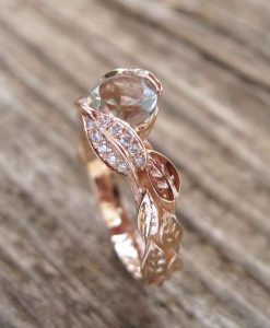 Rose Gold Leaf Engagement Ring, Green Amethyst Vine Ring - Image 5