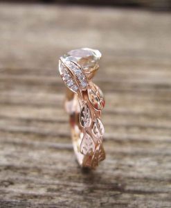 Rose Gold Leaf Engagement Ring, Green Amethyst Vine Ring - Image 4