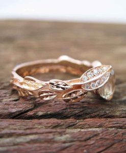 Rose Gold Leaf Engagement Ring, Green Amethyst Vine Ring - Image 3