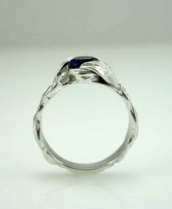 Blue Sapphire Leaf Ring, Nature White Gold Leaf Engagement Ring - Image 4