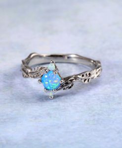 Opal Leaf Engagement Ring, Leaves Opal Engagement Ring - Image 6