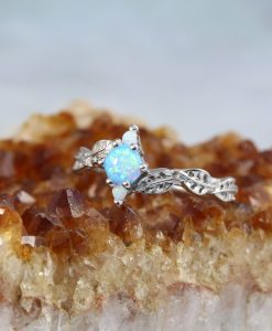 Opal Leaf Engagement Ring, Leaves Opal Engagement Ring - Image 2