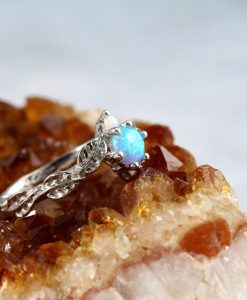 Opal Leaf Engagement Ring, Leaves Opal Engagement Ring - Image 4
