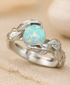 White opal leaf ring