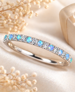 Opal and diamond eternity ring 14k gold by Benati