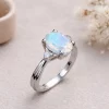 Vintage Moonstone Antique Engagement Ring, Three Stone 18K Oval Moonstone Rose Gold Ring