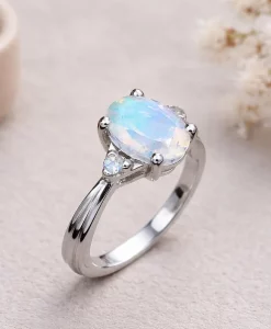 Oval Moonstone Antique Engagement Ring, Antique Gold Ring - Image 4