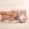 Rose Gold Diamond Leaf Bridal Set, Diamond Nature Inspired Wedding Set