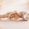 Rose Gold Diamond Leaf Bridal Set, Diamond Nature Inspired Wedding Set