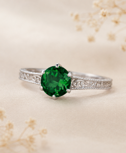Vintage Emerald Filigree Engagement Ring, Antique Anniversary Emerald Ring 2 Carat Gemstone Engagement Ring White Gold Art Deco Promise Ring