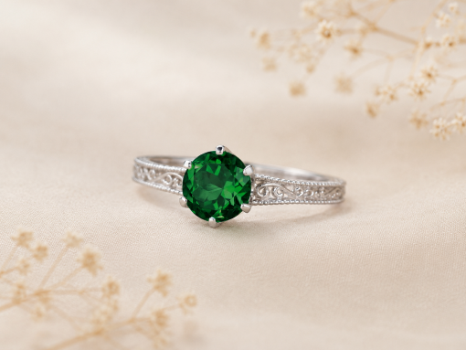 Vintage Emerald Filigree Engagement Ring, Antique Anniversary Emerald Ring 2 Carat Gemstone Engagement Ring White Gold Art Deco Promise Ring