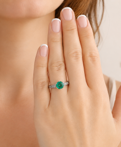 Vintage Emerald Filigree Engagement Ring, Antique Anniversary Emerald Ring 2 Carat Gemstone Engagement Ring White Gold Art Deco Promise Ring - Image 3