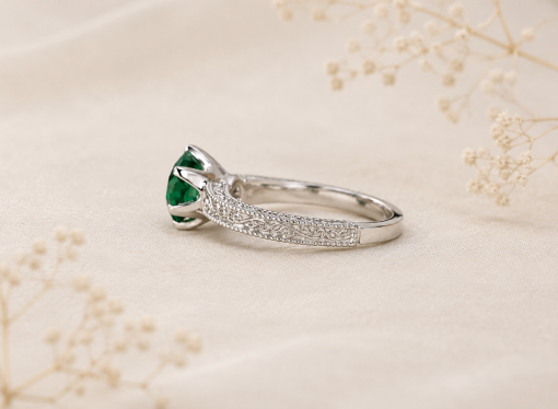 Vintage Emerald Filigree Engagement Ring, Antique Anniversary Emerald Ring 2 Carat Gemstone Engagement Ring White Gold Art Deco Promise Ring