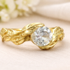 White Sapphire Leaves Engagement Ring, Yellow Gold Engagement Leaf Ring
