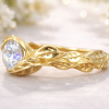 White Sapphire Leaves Engagement Ring, Yellow Gold Engagement Leaf Ring