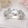 White Sapphire Leaves Engagement Ring, Yellow Gold Engagement Leaf Ring