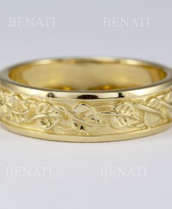 Mens Celtic Wedding Band, Mens Leaves Wedding Ring 5.5mm