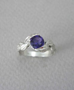 Amethyst Engagement Leaf Ring, Leaf Engagement Ring With Amethyst - Image 4