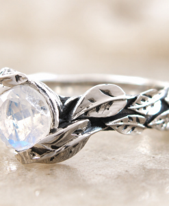 Rainbow Moonstone Leaf Ring In Sterling Silver