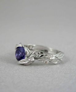 Amethyst Engagement Leaf Ring, Leaf Engagement Ring With Amethyst - Image 7