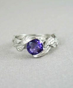 Amethyst Engagement Leaf Ring, Leaf Engagement Ring With Amethyst - Image 6