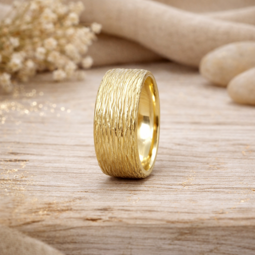 Wide Gold Wood Wedding Ring, 8mm Gold Twig Wedding Band
