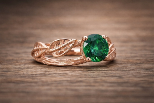 Nature Inspired Emerald Engagement Ring, Leaves Emerald Ring Nature Inspired Emerald Engagement Ring, Leaves Emerald Ring