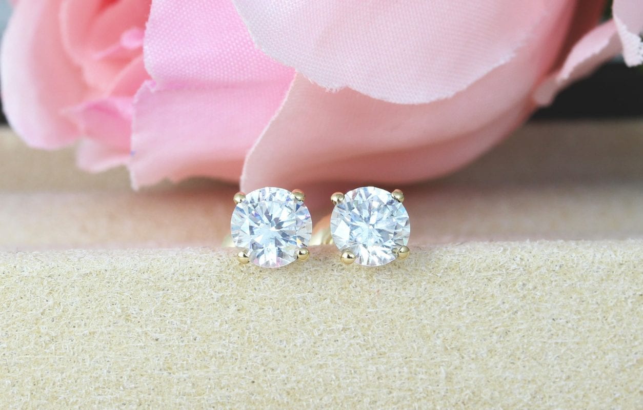 1.50 Carat Moissanite/ Diamond Earrings, Solid Gold Stud Earrings | Benati