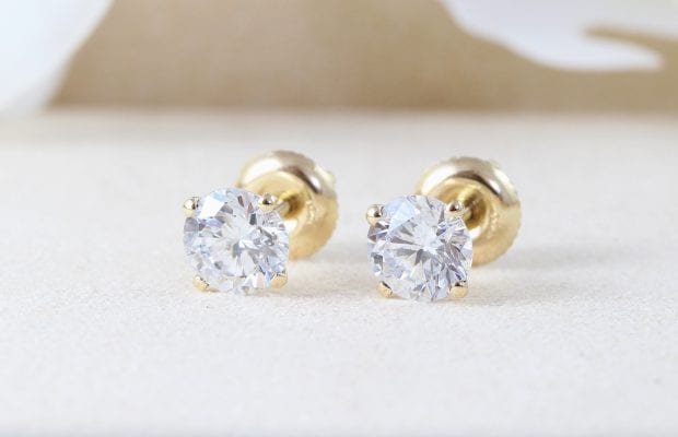 1.50 Carat Moissanite/ Diamond Earrings, Solid Gold Stud Earrings | Benati