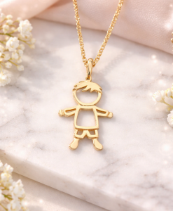 Gold Boy Pendant, Minimalist Child Outline Necklace, Push Present