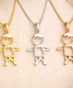 Gold Boy Pendant, Minimalist Child Outline Necklace, Push Present