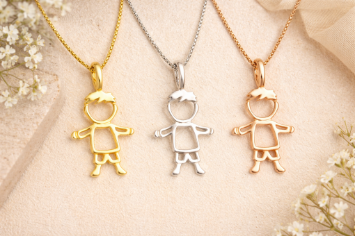 Gold Boy Pendant, Minimalist Child Outline Necklace, Push Present