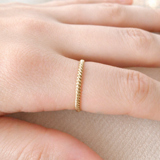 Gold Braided Rope Ring, Solid 14k Gold Stacking Wedding Band