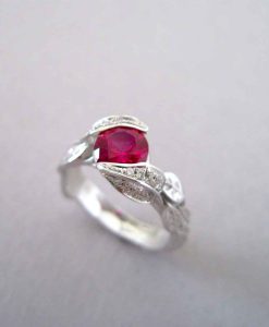 Ruby Leaves Ring, Ruby And Diamond Leaf Engagement Ring - Image 3