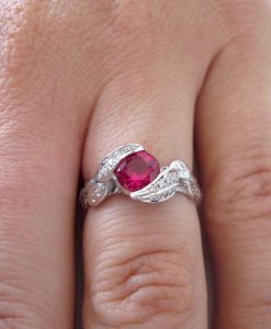 Ruby Leaves Ring, Ruby And Diamond Leaf Engagement Ring - Image 2