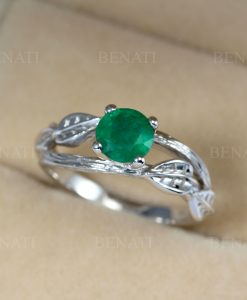 Twig Natural Emerald Engagement Ring, Leaves Ring - Image 10