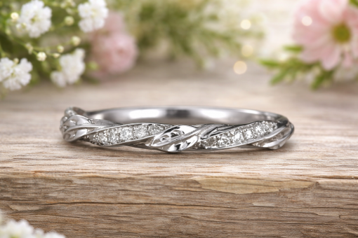 Leaf twig diamond wedding band, Mobius Wedding ring
