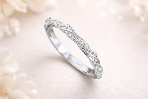 Leaf twig diamond wedding band, Mobius Wedding ring