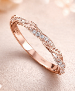 Leaf vine Diamond Wedding Band 14k White Gold Mobius Ring