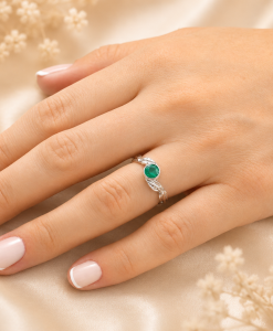 Nature Inspired Natural Emerald Engagement Ring, Leaves Twig Emerald Ring - Image 3