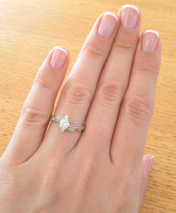 Round Lab Diamond Engagement Ring in 14K Gold | Leaf Nature Ring | 3 Stone Diamond Ring - Image 12