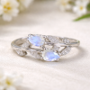 Moonstone Floral Engagement Ring, Leaves Nature Rainbow Moonstone Ring