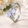 Moonstone Floral Engagement Ring, Leaves Nature Rainbow Moonstone Ring